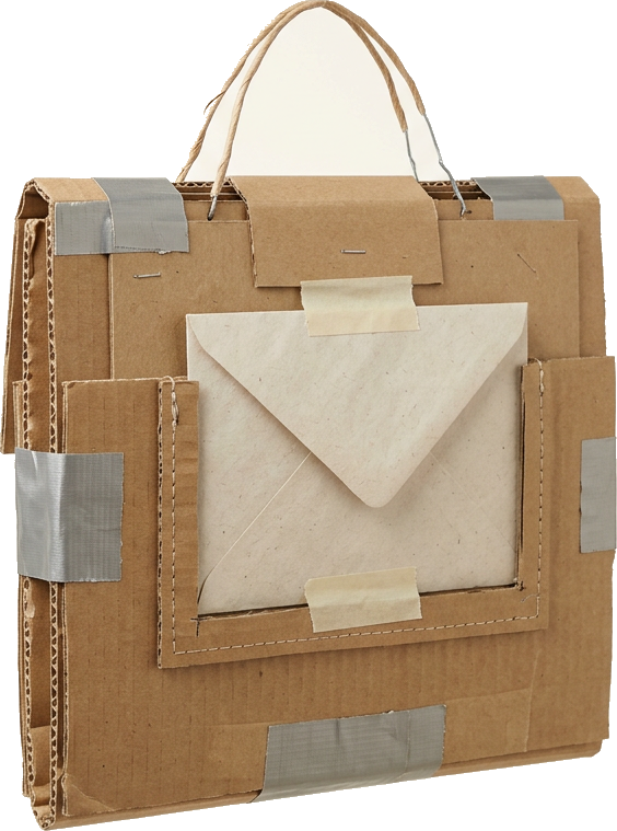 Literal illustration of "letter pocket": a single literal pocket/bag merged into one physical object together with letter, taken entirely at face value. From the German word "Brieftasche", which means wallet.