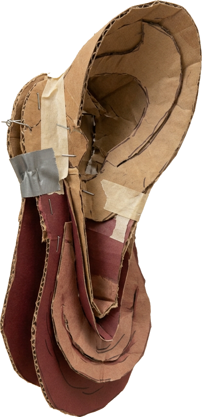 Literal illustration of "ear flap/dewlap": a single literal flap, dewlap, dangling piece of skin merged into one physical object together with ear, taken entirely at face value. From the Dutch word "oorlel", which means earlobe.