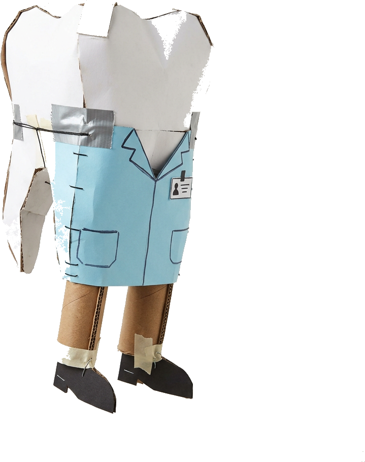Literal illustration of "tooth doctor": a single literal doctor merged into one physical object together with tooth, taken entirely at face value. From the Dutch word "tandarts", which means dentist.