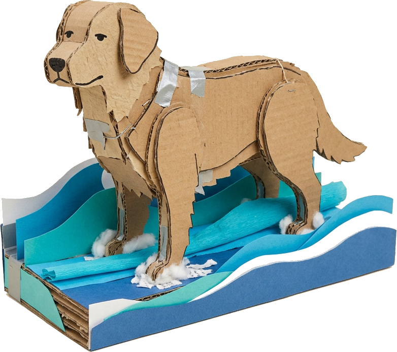 Literal illustration of "sea dog": an ordinary dog living in the open sea. From the Dutch word "zeehond", which means seal (the animal).