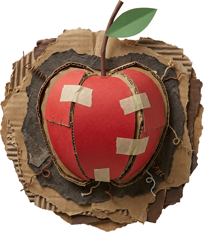 Literal illustration of "earth apple": an ordinary apple living in the earth, deep underground. From the Dutch word "aardappel", which means potato.